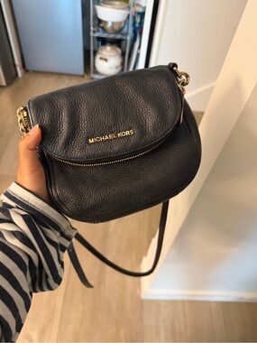 Michael Kors Black Pebbled Leather Mini Crossbody with Gold Hardware